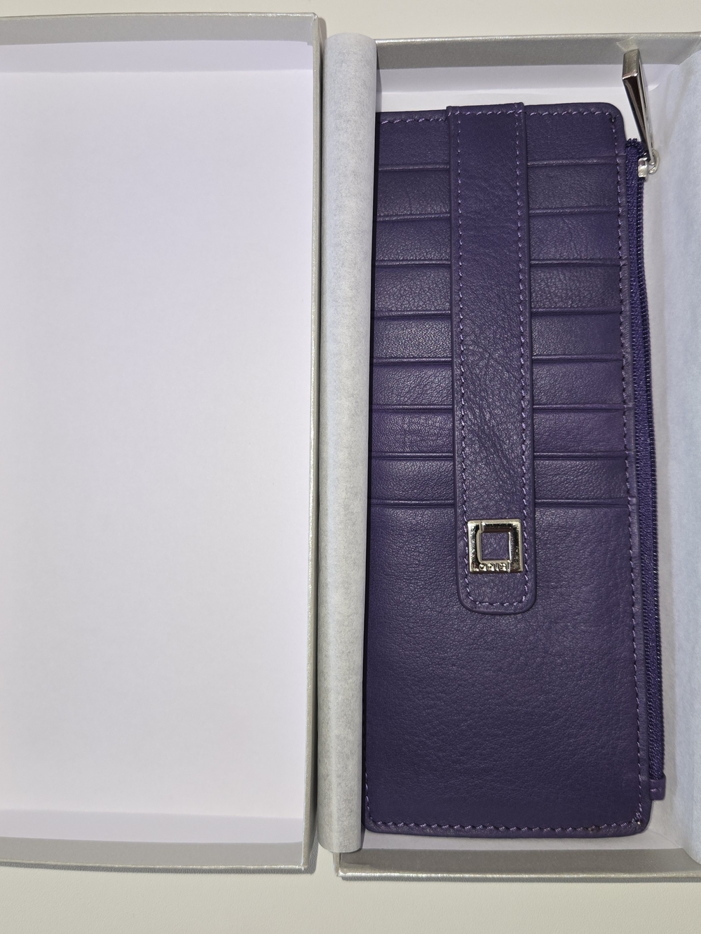 Lodis RFID Purple Leather Slim Wallet Card Holder Zip Pocket New - Picture 12 of 12